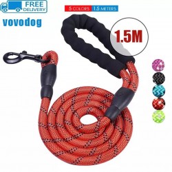 Nylon Dog Leash Rope Night Reflective Foam Handle Alloy Chain for Medium Large Dogs Simple Style Ribbon