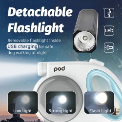 Custom Dog Multifunction Leash Flashlight Automatic Retractable Pet Lead Quick Release With Waste Bag Dispenser