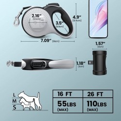 Custom Dog Adjustable Leash with Bright LED Flash Light up Poop Bag Holder Dispenser Pet Leash Lead