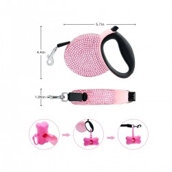 Wholesale Dog Rhinestone Leash Retractable Glow Pet Dog Leash 10 ft Dog Leash with Bright Pink for Small Breed