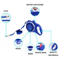 Durable Water Bottle Bowl Nylon Dog Leash with Poop Bag Dispenser Extending Puppy Walking Running Leads