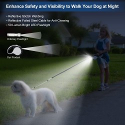 Reflective Dog Nylon Leash Tape Retractable Dog Leash Pet Lead With Led Light