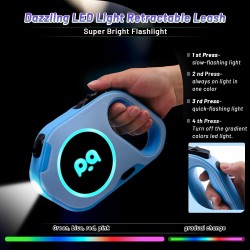 Custom Dog Retractable Leash with LED Light for Night Walks up to 88lbs 360 Tangle Handed Brake, Pause, Lock