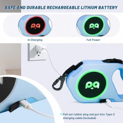 Custom Dog Retractable Leash with LED Light for Night Walks up to 88lbs 360 Tangle Handed Brake, Pause, Lock