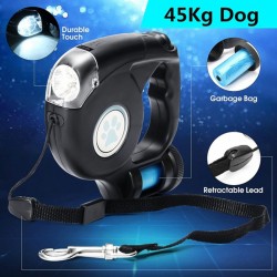 Wholesale Dog Nylon Leash LED Light Flashlight Retractable Pet Dog Leash and Bag for Walking