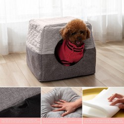 Cat Cosy Cube Bed 2 in 1 Multi Function Foldable Pet Soft Sofa Cave Bed Removable Cushion