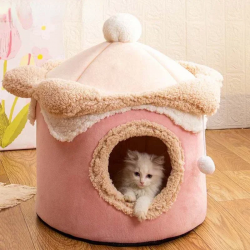 Wholesale Cat Bed Cave Semi-enclosed Warm Indoor Puppy House for Winter Pink Cozy Round Kitten Nest