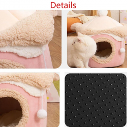 Wholesale Cat Bed Cave Semi-enclosed Warm Indoor Puppy House for Winter Pink Cozy Round Kitten Nest