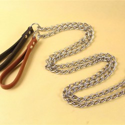 Durable Dog Metal Chain Lead for Small Medium Large Dog Chain Leash Handle Leads Pu Leather Iron Chain