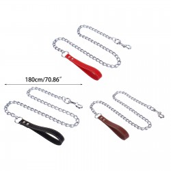 Durable Dog Metal Chain Lead for Small Medium Large Dog Chain Leash Handle Leads Pu Leather Iron Chain
