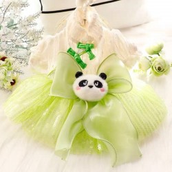 Custom Cat Princess Dress Leash-Attachable Cute Panda Dumpling Design Spring Summer Tulle Gown for Dogs & Cats