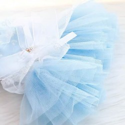 Pet Blue Leash Dress Spring/Summer Thin Dog Clothes, Cat Princess Dress with Waltz Style for Small Pets Wholesale