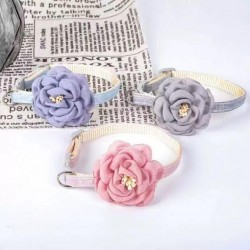 Cat Artificial Camellia Flower & Solid Color Pet Collar with Leash - for Small to Medium Cats & Dogs