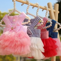 Cat Dress Mesh Skirt Skirt Stripe Pet Clothes Luxury Suitable for Spring and Summer