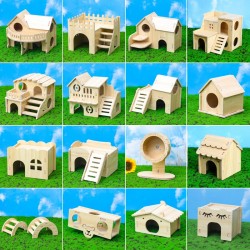 Wooden Hamster Nest Toys Hamster Squirrel Cage Supplies Wooden Running Wheel Villa Decoration Landscaping Toys