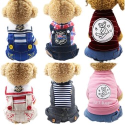 Fashionable Puppy Denim Coat Clothes Plaid Four-leg Harness Denim Small Dog Coat