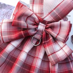 Wholesale Cat Plaid Dress Dog Harness Puppy Bowknot JK Dress Skirt Belt Pet Clothes