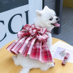 Wholesale Cat Plaid Dress Dog Harness Puppy Bowknot JK Dress Skirt Belt Pet Clothes