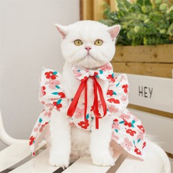 Cat Summer Skirt Dress Clothes for Dogs and Cats Floral Bow Dog Dresses With Traction Ring Pet Shirt