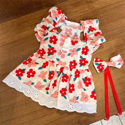 Cat Summer Skirt Dress Clothes for Dogs and Cats Floral Bow Dog Dresses With Traction Ring Pet Shirt