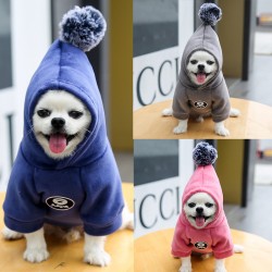 Hooded Velvet Dog Sweater Thickened Two-leg Sweater Pet Clothing Factory Wholesale Gold Cartoon Winter Clothes for Women
