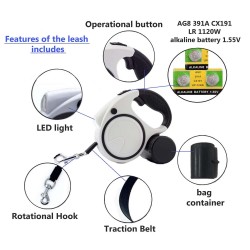 Wholesale Dog Illuminate Leash Durable Training Walking Safety Dog Rope 5m Retraction Length With Garbage Bag Box