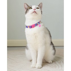 Cat Adjustable Nylon Collar With Cute Flowers Printing and Small Bell Solid Pattern Easy to Fit