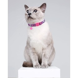 Cat Adjustable Nylon Collar With Cute Flowers Printing and Small Bell Solid Pattern Easy to Fit