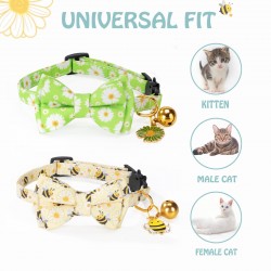 Custom Pet Daisy Collar Kitten Bee Bowknot Bell Style Breakaway Collar Cat Safety Buckle Removable Bowknot 20-28*1cm