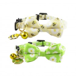 Custom Pet Daisy Collar Kitten Bee Bowknot Bell Style Breakaway Collar Cat Safety Buckle Removable Bowknot 20-28*1cm