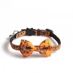 Halloween Pet Pumpkin Collar Safety Buckle Puppy Collar Holiday Bow Bell Small Adjustable Pet Collar