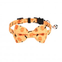 Pet Halloween Pumpkin Collar Bow Tie With Bell Nylon Solid Pattern for Dogs Cats Collar