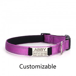 Dog Nylon Engraved Collar Reflective Padded Personalized Dog With Name Plate Customized Pet Collars