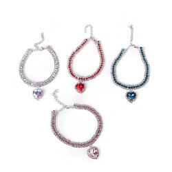 Rhinestone Cat Pendant Collar Heart Bling Breakaway Cat Collar Valentine's Day Artificial Diamond Cat Collars With Pendant
