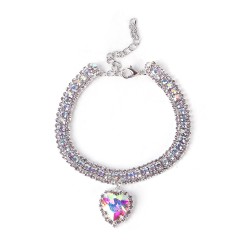 Rhinestone Cat Pendant Collar Heart Bling Breakaway Cat Collar Valentine's Day Artificial Diamond Cat Collars With Pendant