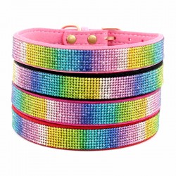 Pet Rhinestone Metal Collar Shining Buckle Soft Comfortable Padded Adjustable Leather Pet Dog Collar