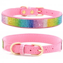 Pet Rhinestone Metal Collar Shining Buckle Soft Comfortable Padded Adjustable Leather Pet Dog Collar