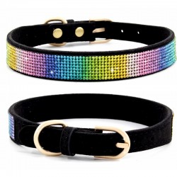 Pet Rhinestone Metal Collar Shining Buckle Soft Comfortable Padded Adjustable Leather Pet Dog Collar