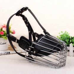 Custom Iron Dog Muzzle Wire Basket Adjustable Leather Straps Pet Metal Muzzles