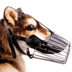 Custom Iron Dog Muzzle Wire Basket Adjustable Leather Straps Pet Metal Muzzles