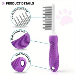 Poodle Pet Detangling Comb with LongcShort Stainless Steel Teeth for Removing Matted Fur Tangles Cat Grooming