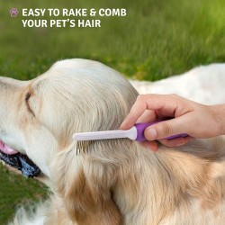 Poodle Pet Detangling Comb with LongcShort Stainless Steel Teeth for Removing Matted Fur Tangles Cat Grooming