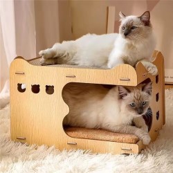Wholesale Mini Cat House Foldable Double Deck Wooden Cat House with Scratching Board