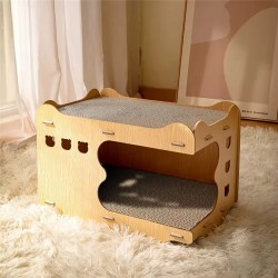 Wholesale Mini Cat House Foldable Double Deck Wooden Cat House with Scratching Board