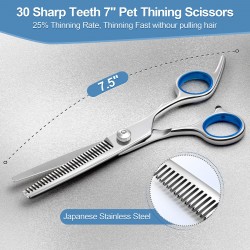 Pet Grooming Nail Scissor Set Dog 7.0" Blue Japanese Steel Straight Shears Pet Thinning Scissors Dog Curved Scissors