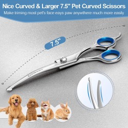 Pet Grooming Nail Scissor Set Dog 7.0" Blue Japanese Steel Straight Shears Pet Thinning Scissors Dog Curved Scissors