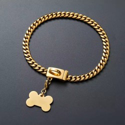 Custom Steel Dog Collar Necklace 18K Gold Cuban Link Chain Durable Personalized Ribbons Solid Pattern Cuban Collar
