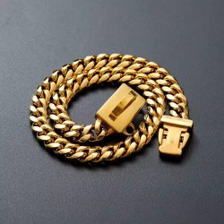 Custom Steel Dog Collar Necklace 18K Gold Cuban Link Chain Durable Personalized Ribbons Solid Pattern Cuban Collar