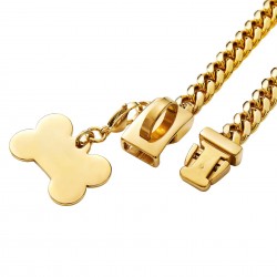 Custom Steel Dog Collar Necklace 18K Gold Cuban Link Chain Durable Personalized Ribbons Solid Pattern Cuban Collar