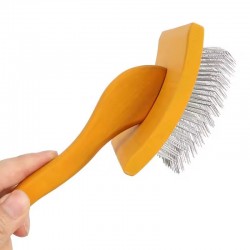 Premium Wooden Pet Brush - High Quality Long Metal Pins Brush for Cat & Dog Coat Care